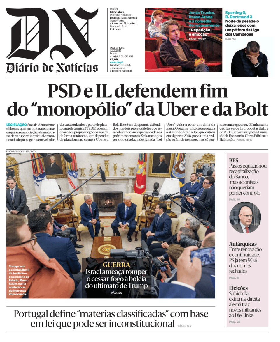 Prima-pagina-Diario de Noticias-edizione-di-oggi-20250212